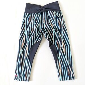 PINK LOTUS Womens‎ Workout Cropped Athletic Pants Leggings Blue Pattern Small